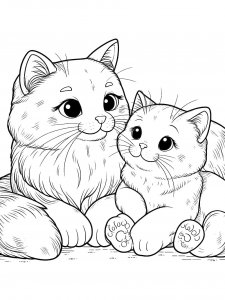 Cat Lying with Kitten Coloring Page