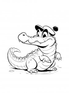 Crocodile Wearing a Cap Coloring Page