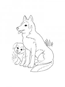 Adult Dog and Puppy Coloring Page