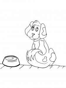 Dog Sitting by Its Bowl Coloring Page