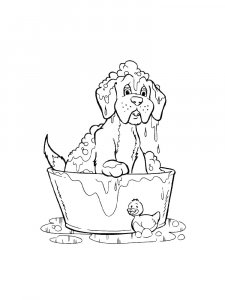 Dog Washing in a Tub Coloring Page