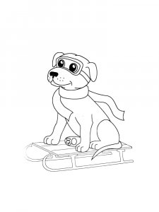 Dog Sitting on a Sled Coloring Page