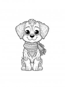 Dog Wearing a Scarf Coloring Page