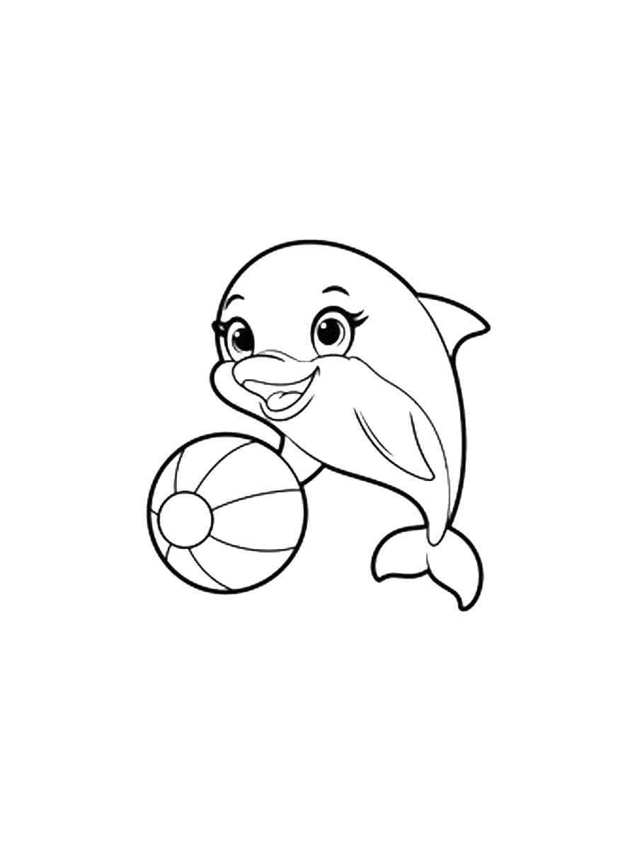 Cute Dolphin With a Ball Coloring Page