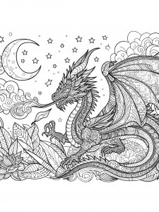 Dragon at Night Coloring Page