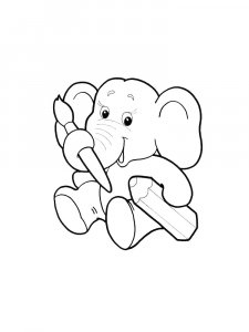 Elephant With a Pencil and Brush Coloring Page
