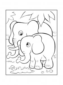 Elephant With a Baby in the Forest Coloring Page