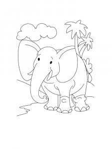 Elephant With Palm Trees Coloring Page
