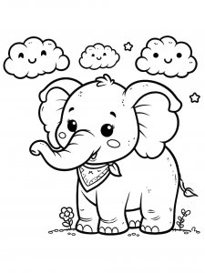 Elephant Under the Clouds Coloring Page