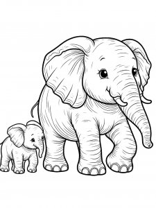 Cute Elephant With Baby Coloring Page