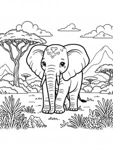Elephant in the Forest Coloring Page