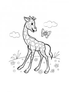 Giraffe Playing With a Butterfly Coloring Page