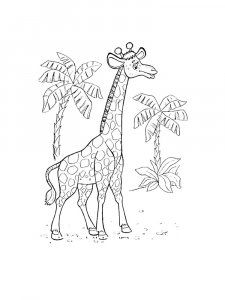 Giraffe and Palm Trees Coloring Page
