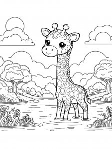 Giraffe Standing in a River Coloring Page