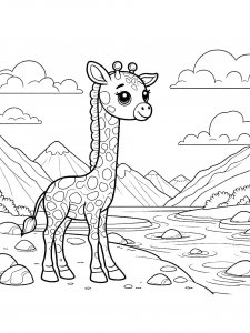 Giraffe With Mountains in the Background Coloring Page