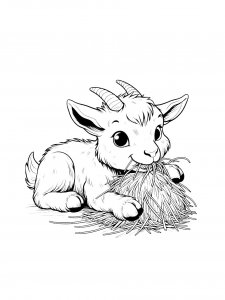 Baby Goat Eating Hay Coloring Page