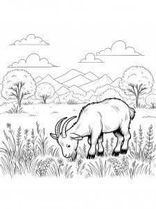 Grazing Goat in a Field Coloring Page