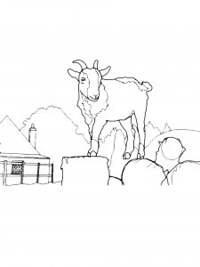 Goat Near a House Coloring Page