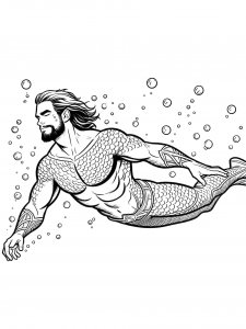 Aquaman swimming underwater coloring page