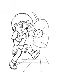 Boy hitting a punching bag coloring page