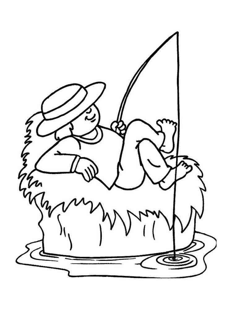 Fishing coloring page with a jumping fish