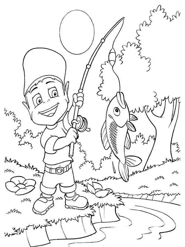 Fishing coloring page of a person sitting by the water