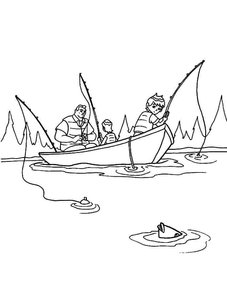 Fishing coloring page of a person catching a fish