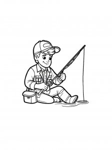 Fisherman in a cap coloring page