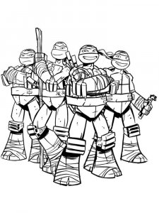 Coloring four brave Ninja Turtles