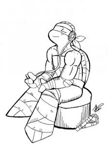 Coloring page Michelangelo sitting and listening to the player