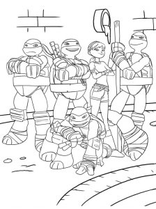 Coloring Pages Teenage Mutant Ninja Turtles and April O'Neil in the Sewers