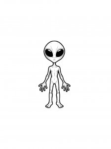 Slender alien with big black eyes coloring page