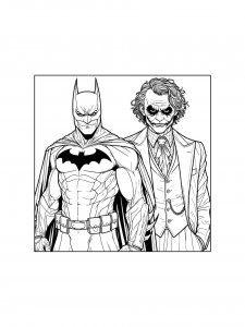 Hero Batman and villain Joker coloring page