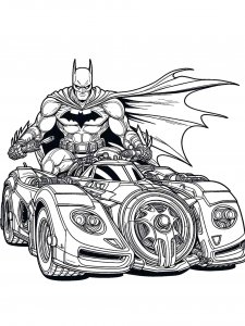 Batman and the iconic Batmobile coloring page