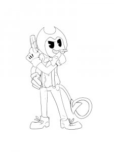 Bendy holding a gun coloring page