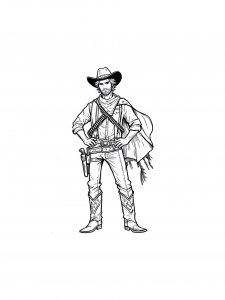 Classic cowboy with a poncho and gun belt coloring page