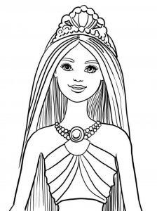 Coloring Barbie princess with a necklace around her neck and a crown
