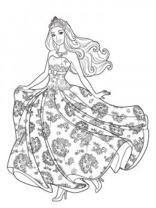 Coloring page cute Barbie in a puffy dress
