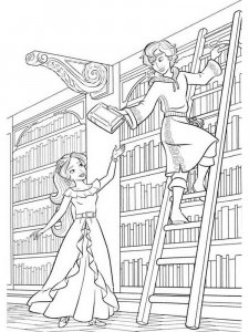 Coloring page Mateo helps Elena get a book