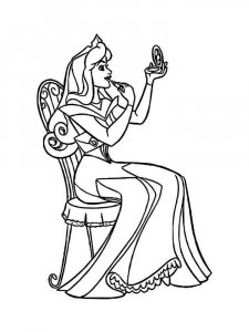 Coloring page Aurora takes care of herself in front of a mirror