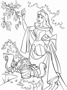 Coloring page Aurora with squirrels collects leaves