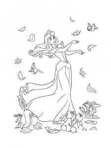 Coloring page Aurora with animals playing with leaves