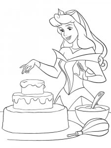 Coloring page Aurora is preparing a birthday cake
