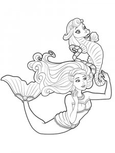 Coloring Barbie and her seahorse