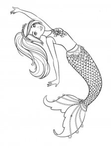 Coloring Barbie mermaid swims