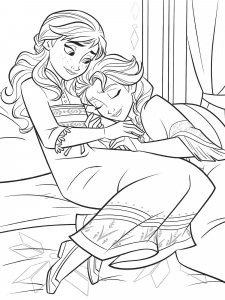 Coloring page Elsa fell asleep on Anna's lap