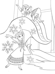 Coloring pages little Elsa and Anna play