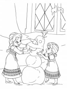 Coloring page Elsa and Anna make Olaf the snowman