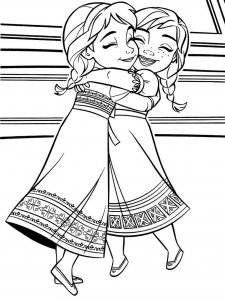 Coloring for baby Elsa and Anna hugging