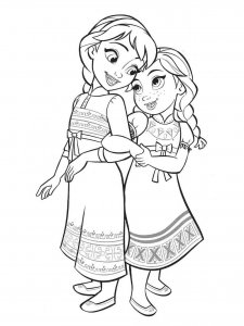 Coloring pages little Elsa and Anna